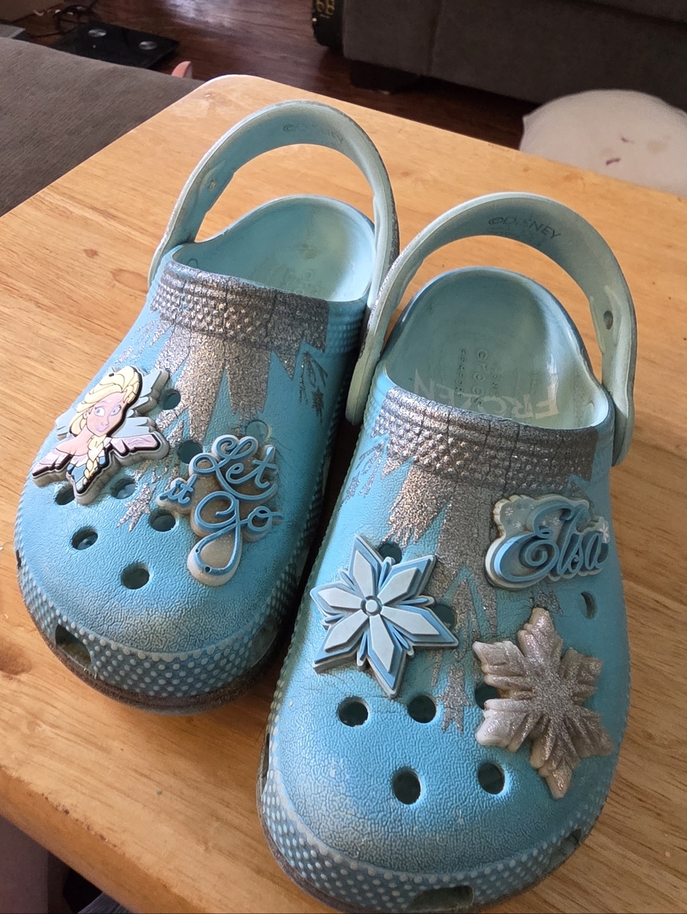 CROCS Kids Light Blue Elsa Clog Sandals with Snowflake Charms